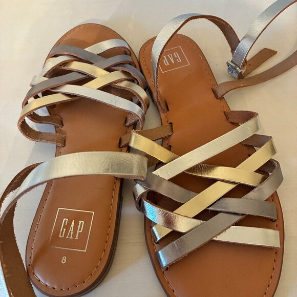 GAP Metallic Leather Flat Sandals - NWOT - Picture 1 of 6